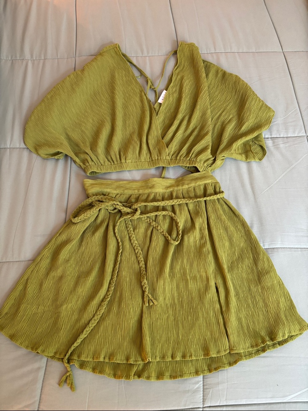 Vici Olive Green High Waist Shorts Two-Piece Set
